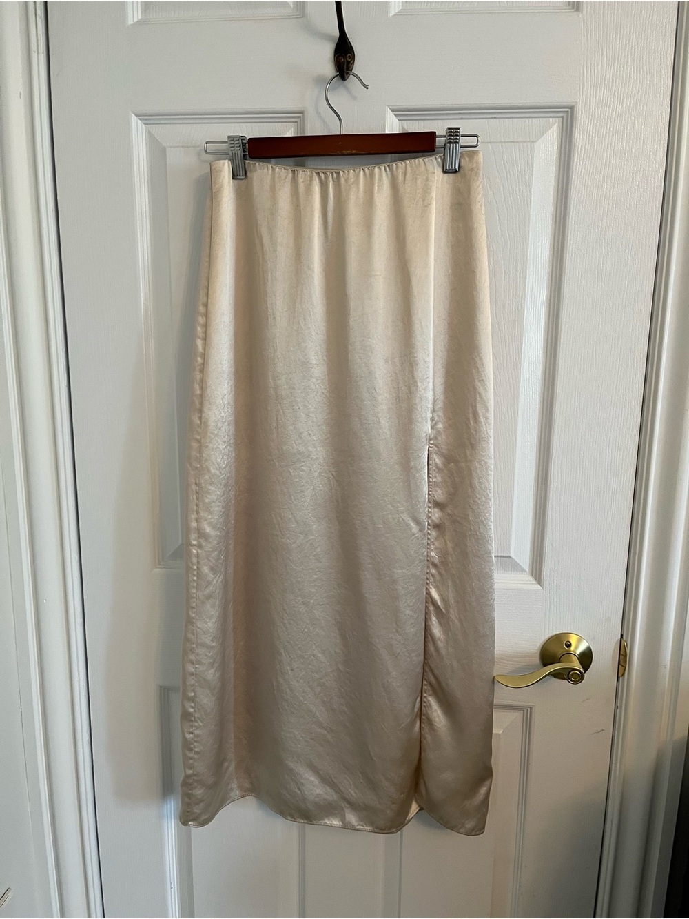 Babaton Satin Maxi Skirt in Light Cream with Side Slit - Picture 3 of 8